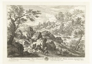 Landscape with Riders by Rock Formation (Landscapes with Hunters) by Adriaen Frans Boudewyns