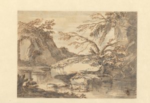 Landscape with Large Boulders in Water by Adriaen Honich (attributed to)