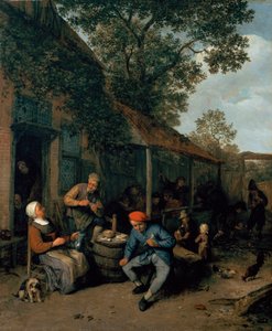 Peasants Smoking and Feasting Outside a Tavern by Adriaen Jansz. van Ostade