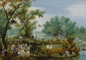 A Merry Company in an Arbor by Adriaen Pietersz van de Venne
