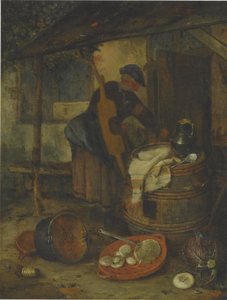 A Maid by a Door with a Barrel and Vegetables by Adriaen Jansz. van Ostade