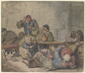 Reveling Peasants in the Tavern by Adriaen van Ostade
