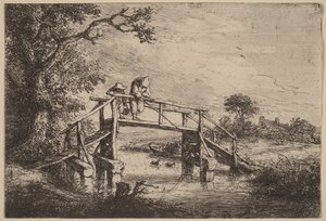 Landscape with a Bridge and Two Fishermen by Adriaen van Ostade