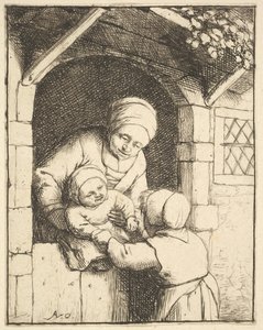 Little Girl Playing with a Baby in its Mother