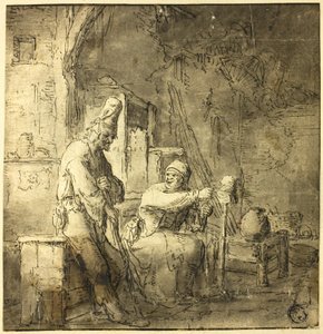 Old Peasant Couple in Cottage by Adriaen van Ostade