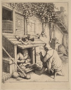 Smoker on a Stool Conversing with a Cobbler at Work by Adriaen van Ostade