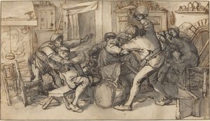Peasants Fighting in a Tavern by Adriaen van Ostade and Cornelis Dusart
