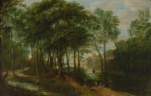 Walkers in a Woodland with Architecture in the Background by Adriaen van Stalbemt