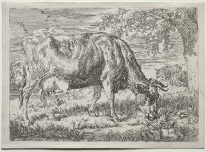Cow and Two Sheep at the Foot of a Tree by Adriaen van de Velde
