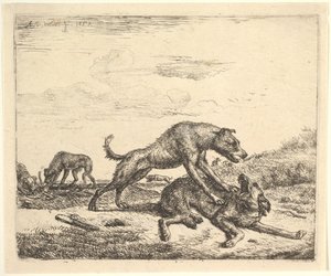 Fighting Dogs, from Different Animals by Adriaen van de Velde