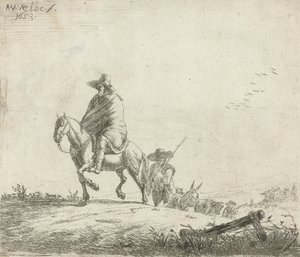 Rider and Herdsman with Cattle on a Dirt Road by Adriaen van de Velde