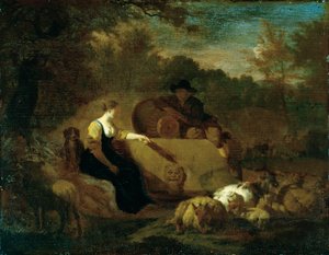 Shepherd and Shepherdess with their Flock at a Well by Adriaen van de Velde