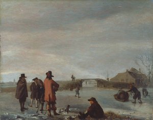 Winter scene with a group of golfers on a frozen river, c.1654-72 by Adriaen van de Velde