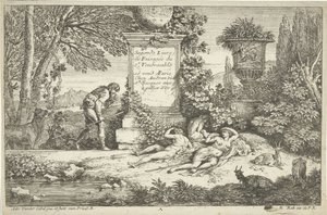 Sleeping Shepherdesses (series title: Landscapes, Series 1) by Adriaen van der Kabel