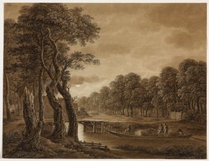 Moonlight Landscape with Cargo Boat