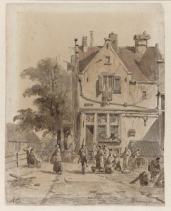 View of a Bridge over the Baangracht in Amsterdam, with Food Vendors by Adrianus Eversen