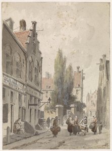 Cityscape with a Peddler by Adrianus Eversen