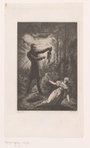 Night Scene with a Man Showing a Baby Skeleton to a Young Woman by an Open Grave