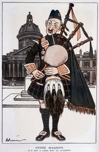 Cartoon in Academician by André Maurois (pseudonym of Emile Herzog), French novelist, essayist and historian (1885-1967) - by Barrère, in Fantasio of 15/04/1929