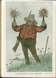 Illustration of A Barrere in Fantasio, 01/06/15 - Mr. Salandra or the Good Gardener - War of 14-18, Italy, Wine, Neutrality, Flowers, Volcanic eruptions, Chairman of the Council, Trieste - Salandra Antonio by Adrien Barrere