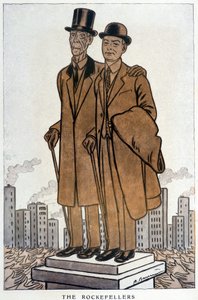 Les Rockefellers, senior and junior, american cresus - Illustration by Adrien Barrere (1877-1931) in 