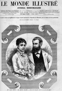 Portrait of Daniel Wilson (1840-1919), French politician with his wife, Alice Grevy. Engraving by Adrien Marie. One of 