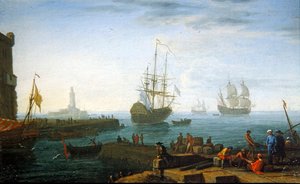 Mediterranean Harbour Scene by Adrien Manglard