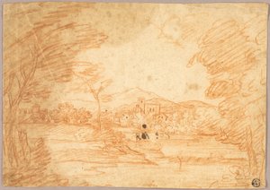 River Landscape with Buildings by Adrien Manglard