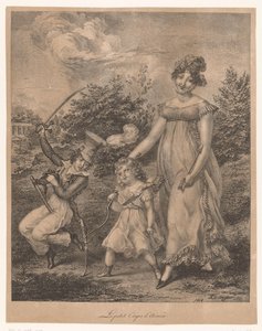Woman and Two Children with Toy Weapons