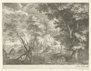 Forest Landscape with Wooden Bridge (Mountain Landscapes from Tyrol series) by Egidius  Sadeler (II)