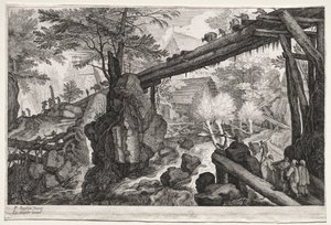 Eight Bohemian Landscapes: Landscape with Log Bridge over Cataract, c. 1610-1615 by Aegidius Sadeler or Saedeler