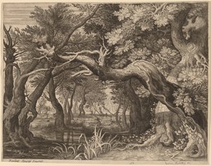 Stag Hunt near a Pool by Aegidius Sadeler II after Roelandt Savery