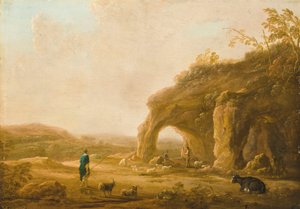 An Italianate Landscape with Shepherds by a Grotto
