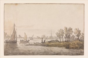 River Landscape with Sailboats by Aelbert Cuyp