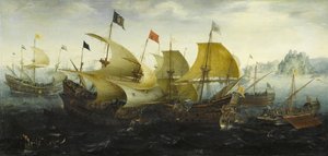 Battle of Cadiz: Dutch and English Ships Attack the Spanish Armada by Aert Anthonisz