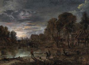 A Nocturnal Landscape with Fishermen by Aert van der Neer