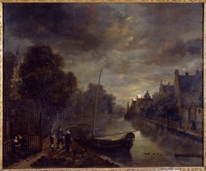 A Canal in a Dutch Town by Moonlight