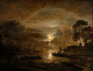 Moonlight at a Dutch River, c.1650 by Aert van der Neer