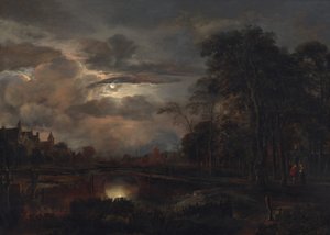 Moonlit Landscape with Bridge by Aert van der Neer