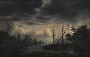 River Landscape in Moonlight