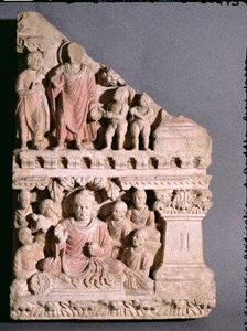 Scenes from the Life of Buddha: Offering of a Bowl of Dust and the First Sermon, Greco-Buddhist Style, from Hadda