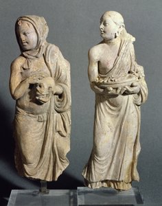 Two statuettes of standing monks, from Hadda by Afghan School