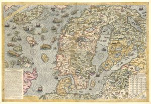 A Faithful Reproduction of Carta Marina (A Wallmap of Scandinavia by Olaus Magnus Published in 1539)