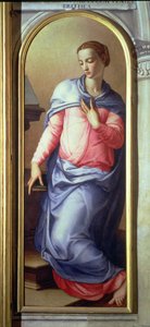 The Virgin, right hand panel of an Annunciation, 1555