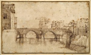 The Isola Tiberiana, Rome by Agostino (attr. to) Carracci