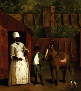 A Negro Mother and Son with a Pony outside a Stable by Agostino Brunias