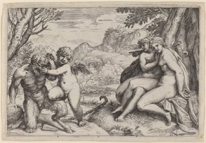 Pan Taming Eros by Agostino Carracci