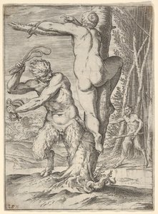 Satyr Whipping a Nymph, Bound to a Tree