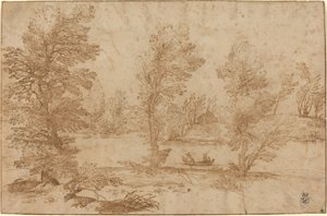 Woodland River with a Boat by Agostino Carracci