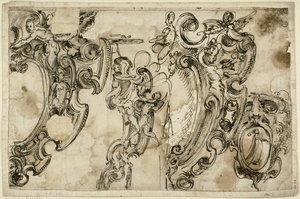 Sketches of Decorative Motifs; Sketch of Decorative Motif by Agostino Mitelli